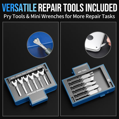 Using the precision screwdriver set to open a laptop for repair